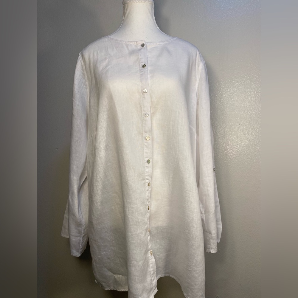 Tahari shirt women linen size m button-up